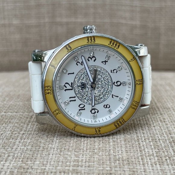 Juicy Couture Ladies Wrist Watch Crytals Accent Face White Rubber Band Quartz - Picture 8 of 12